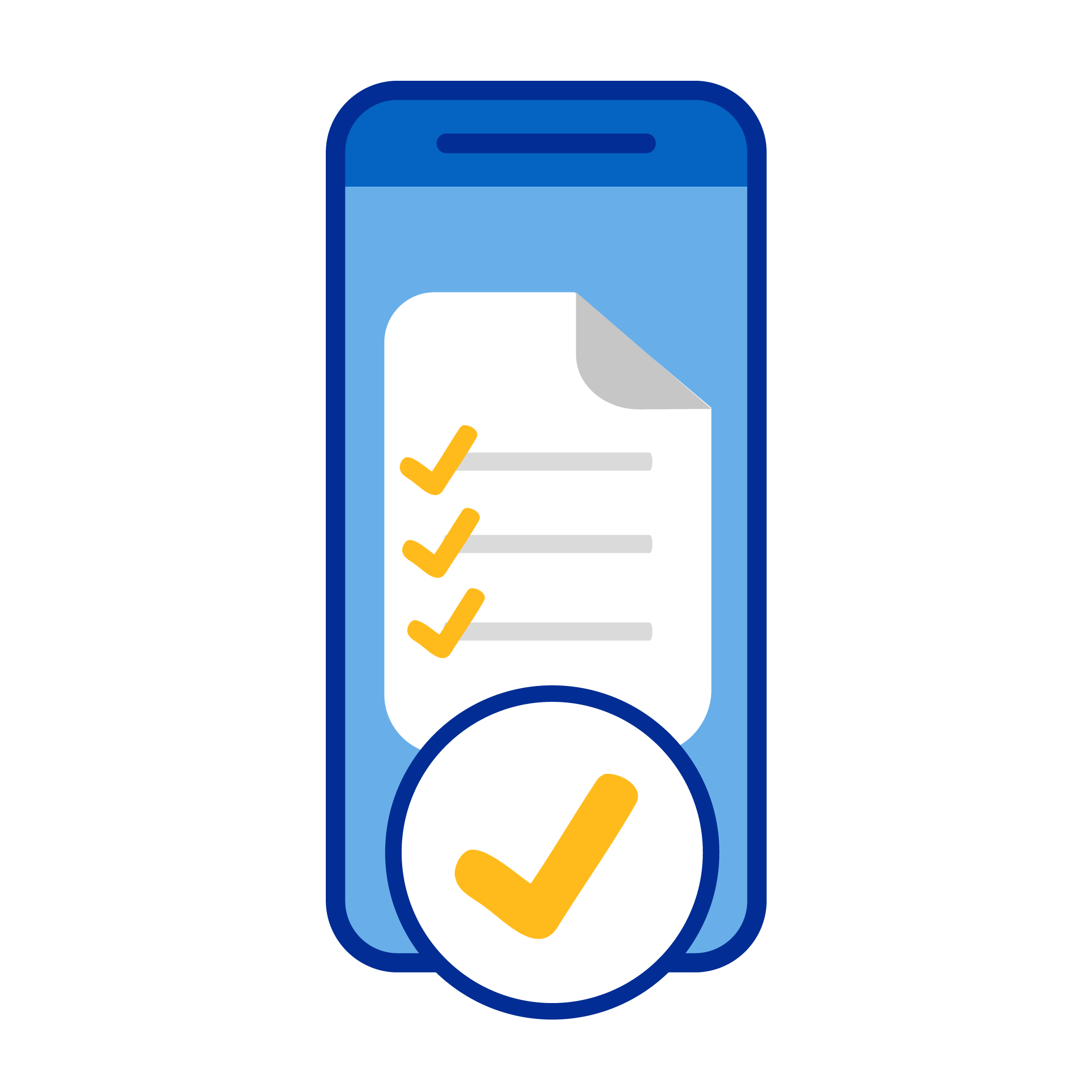Icon eines Smartphones mit gelbem Häkchen