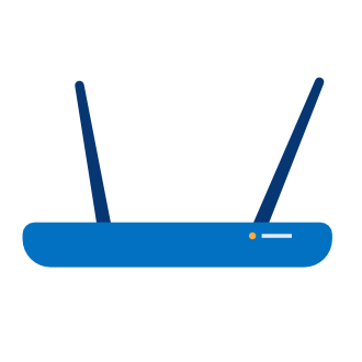 Illustration eines blauen WLAN-Routers mit zwei Antennen.