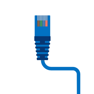  Illustration eines blauen Ethernet-Kabels mit einem RJ45-Stecker.