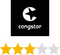 Das Logo von „Congstar“ mit einer Bewertung von 2,5 von 5 Sternen, dargestellt durch goldene und graue Sterne.