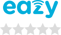 Das Logo von „eazy“ mit einer Bewertung von 0 von 5 Sternen, dargestellt durch graue Sterne.