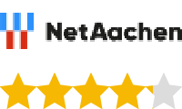 Das Logo von NetAachen mit einer Bewertung von 4,2 von 5 Sternen, dargestellt durch goldene und graue Sterne.