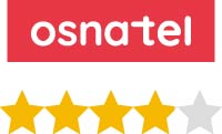 Das Logo von Osnatel mit einer Bewertung von 3,9 von 5 Sternen, dargestellt durch goldene und graue Sterne.