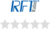 Das Logo von RFT Kabel mit einer Bewertung von 0 von 5 Sternen, dargestellt durch graue Sterne.