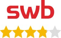 Das Logo von swb mit einer Bewertung von 4 von 5 Sternen, dargestellt durch goldene und graue Sterne.