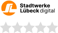 Das Logo von Stadtwerke Lübeck digital mit einer Bewertung von 0 von 5 Sternen, dargestellt durch graue Sterne.