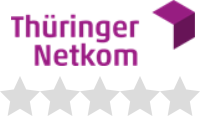 Das Logo von Thüringer Netkom mit einer Bewertung von 0 von 5 Sternen, dargestellt durch graue Sterne.