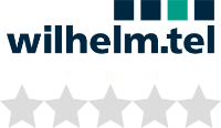 Das Logo von Wilhelm.tel mit einer Bewertung von 0 von 5 Sternen, dargestellt durch graue Sterne.