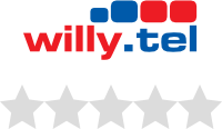 Das Logo von Willy.tel mit einer Bewertung von 0 von 5 Sternen, dargestellt durch graue Sterne.
