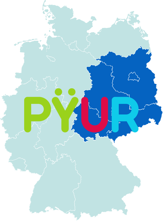 Deutschlandkarte mit PYUR-Logo, Darstellung der Netzverfügbarkeit für Kabel-Internet und Glasfaser