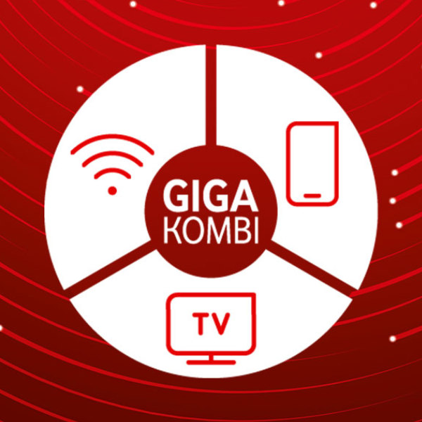 Werbung für das Vodafone GigaKombi-Paket mit integriertem WLAN, Mobilfunk und TV.