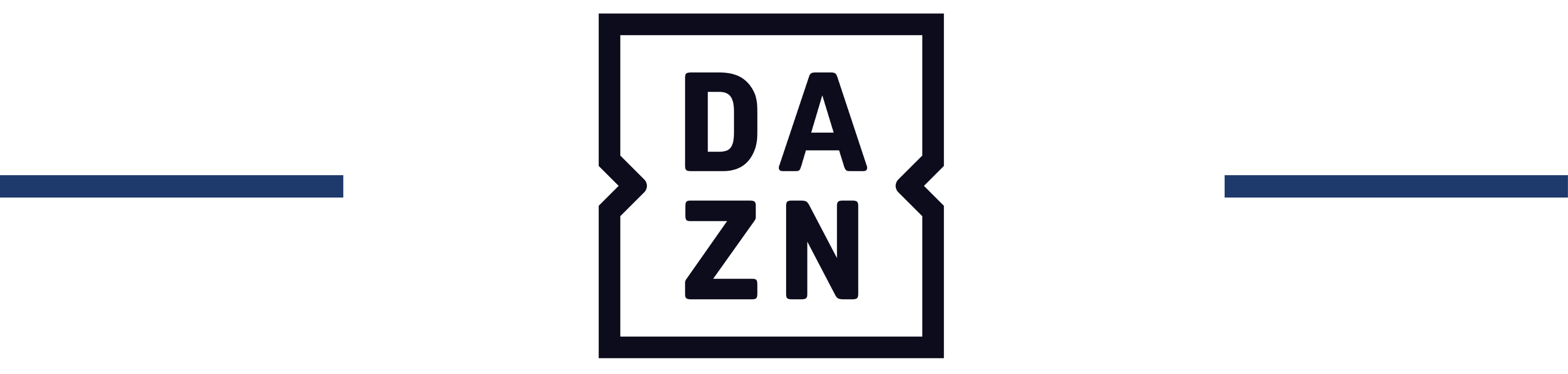 DAZN Logo in Schwarz mit blauer Trennlinie auf weißem Hintergrund.